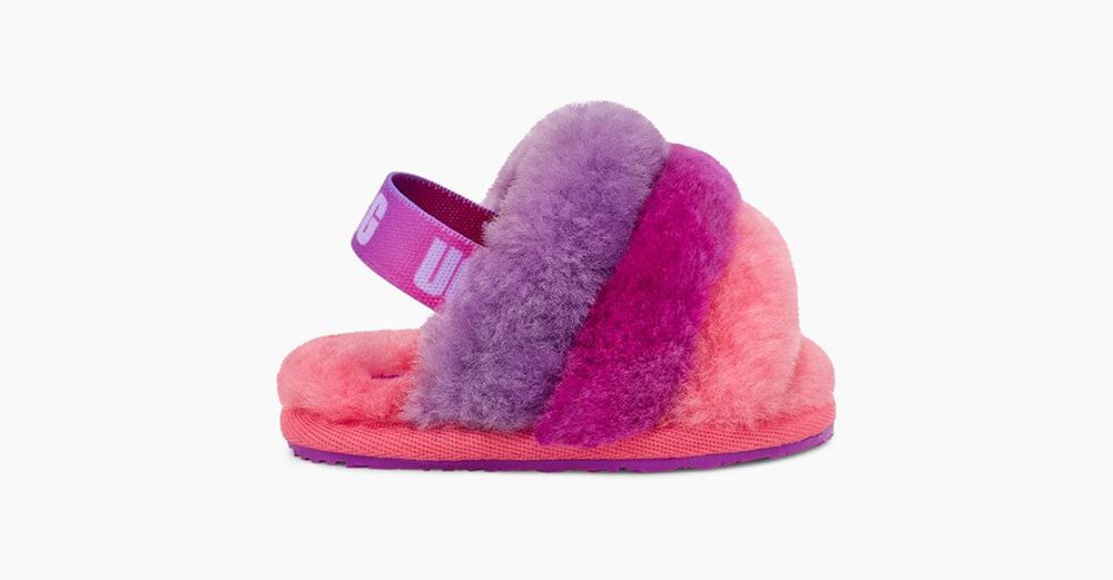 Ugg Slide Baby - Ugg Fluff Yeah Pink / Purple Rainbow - 456XIVLHZ